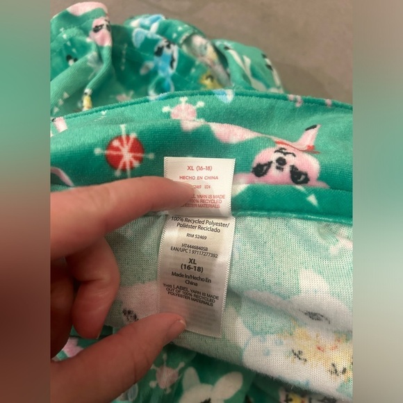 Girls XL 16-18 Holiday Pajama Top Button Down Deer Christmas Green Long Sleeve - Picture 4 of 9